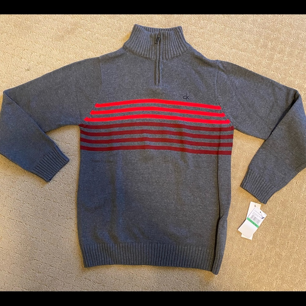 CALVIN KLEIN Boys Grey 1/4 zip Sweater Size L (14-16)